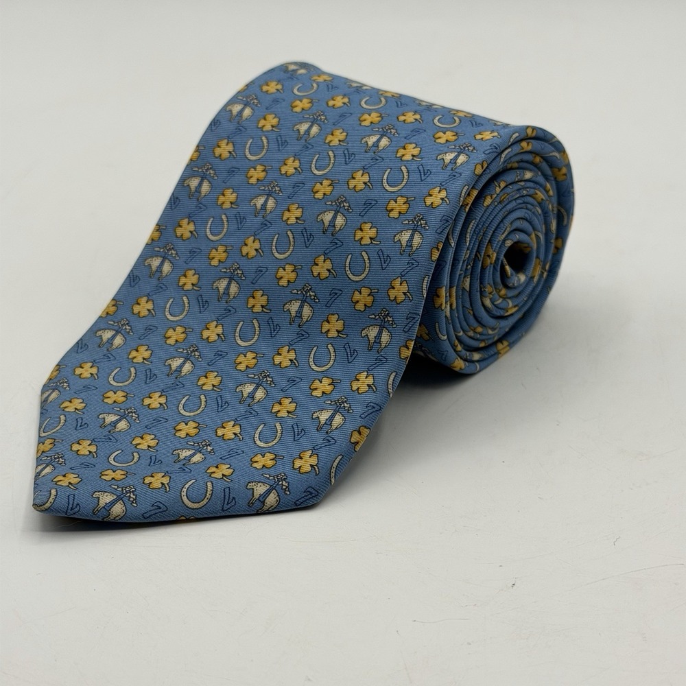 Brooks Brothers "346" Mens Tie Lucky‎ 7  Horseshoe Four Leaf Clover Blue 60 Inch
